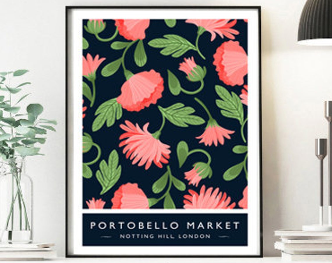 Portobello Market Poster Flower Market Poster Flower Market Print Flower Market Wall Art London Poster Flower Wall Art