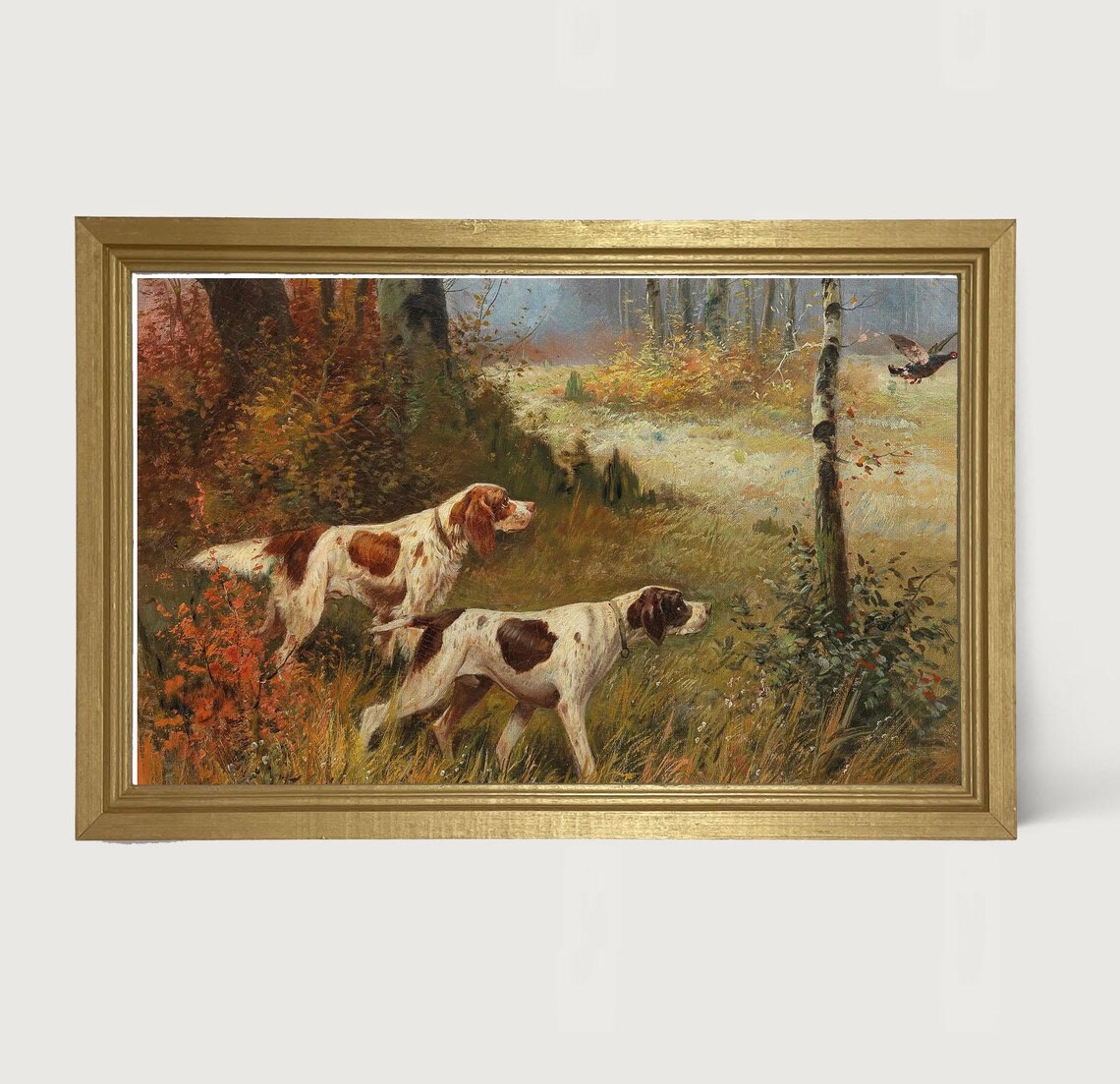 Quail Hunting Spaniel, Rustic Cabin Bird Art Print