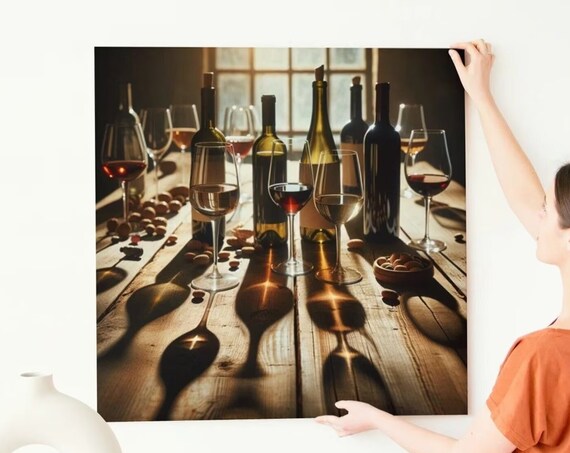 Vintage Wine Bottles Glasses Rustic Table Window Light Photo Poster