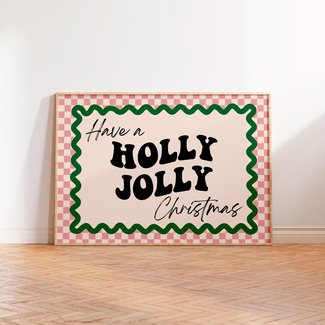 Have A Holly Jolly Christmas, Retro Checkerboard Art Print - Image 2