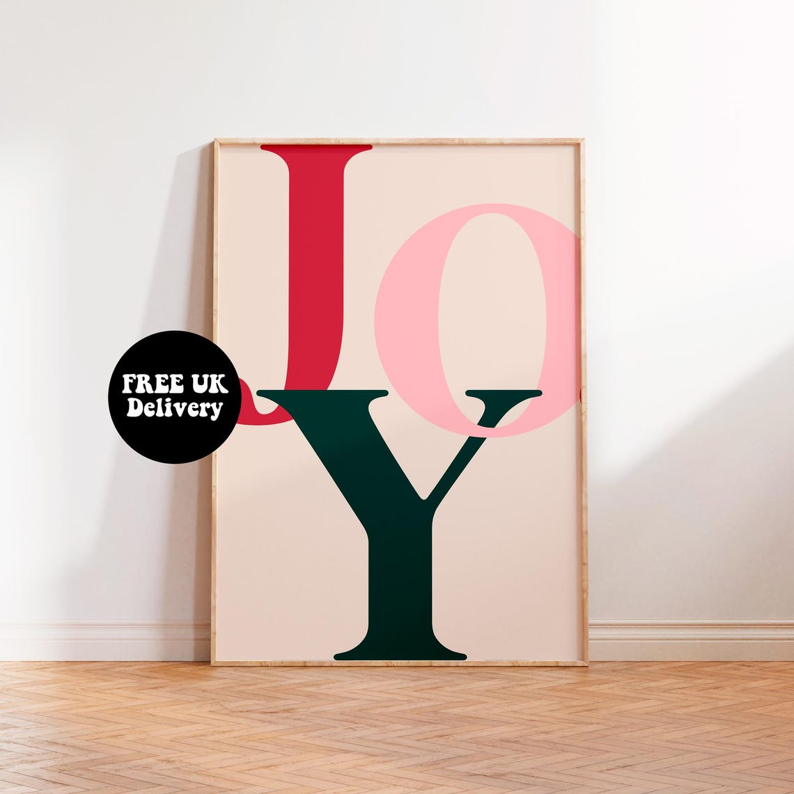 Joy Christmas Print Joy Christmas Sign Colourful Christmas Decor Unframed A6 A5 A4 A3 A2 A1 Fun Xmas Pink Typography Bold Gallery Wall Art
