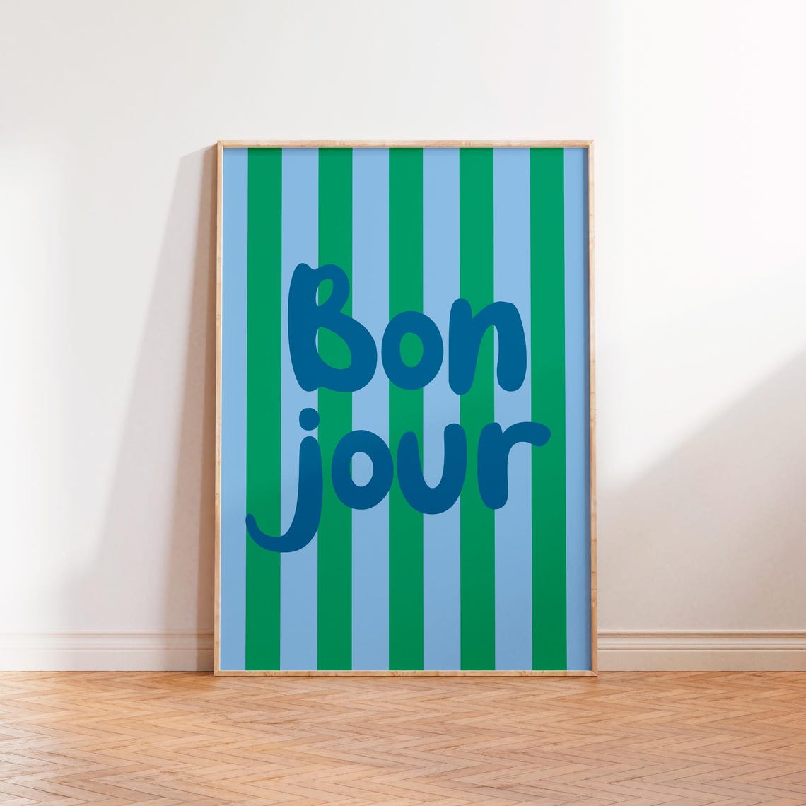 Bonjour French Print Typography Print Fun Bold Trendy Retro Colourful Striped Print Good Morning Hello Hi Print Hallway Entrance Decor