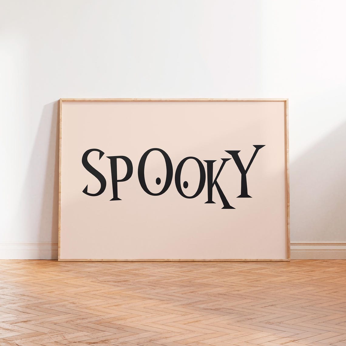 Spooky Halloween Typography Poster In Black On Blush Pink Landscape