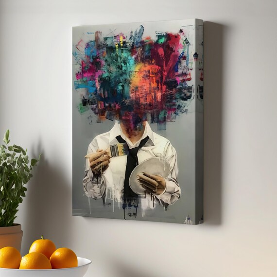 Abstract Painter Portrait Poster with Exploding Rainbow Paint Splash Head