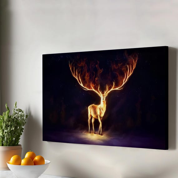 Surreal Yellow Deer Housewarming Gifts Animal Canvas Wall Art Modern Decor Gift For Nature Enthusiasts