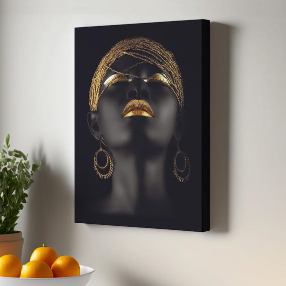 African Woman With Bow Decorative Canvas Art Modern Portrait Wall Decor