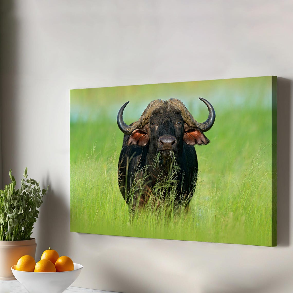 Asian Buffalo Wall Art Large Animal Canvas Decor Framed Housewarming Gifts