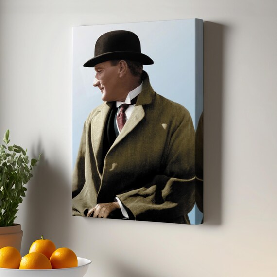 Ataturk Bowler Hat Portrait Vintage Colorized Historical Figure Poster