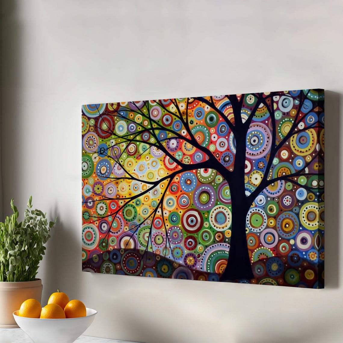Colorful Tree of Life Circular Abstract Multicolor Canvas Art Print