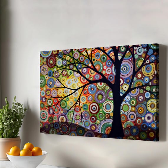 Surreal Symphony Of Colors In The Tree Modern Wall Decor Housewarming Gift Framed Canvas Art Print