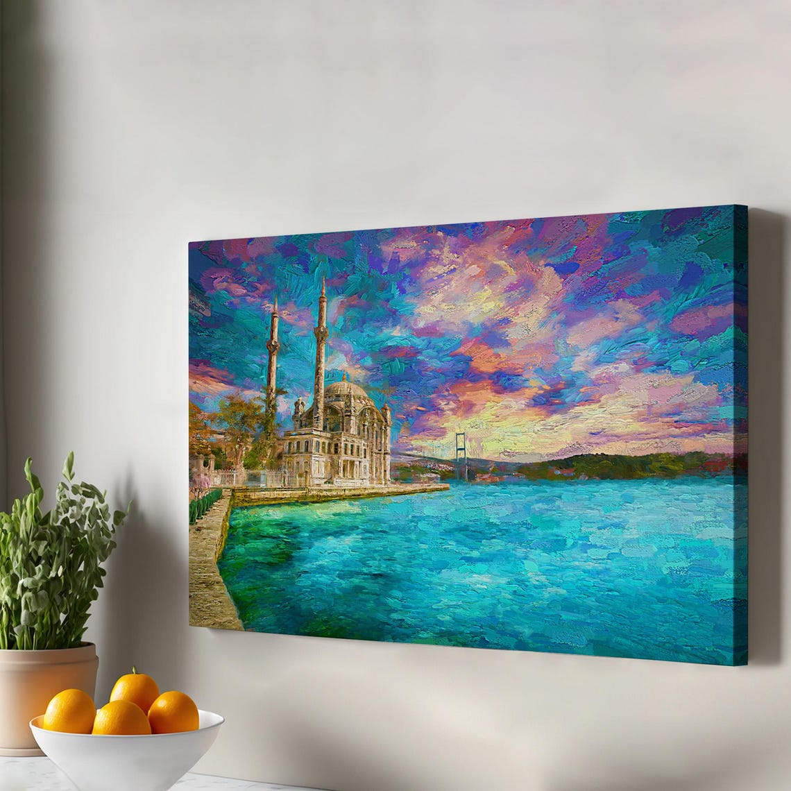 Istanbul Ortakoy Mosque Bosphorus Bridge Colorful Oil Painting Poster