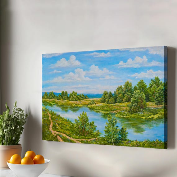 Russian River Oil Painting Style Decorative Canvas Wall Art Nature Decor