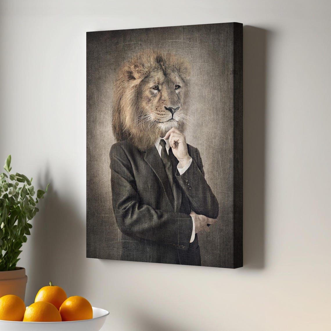 Human With Lion Canvas Art Framed Wall Housewarming Gifts Animal Decor Modern