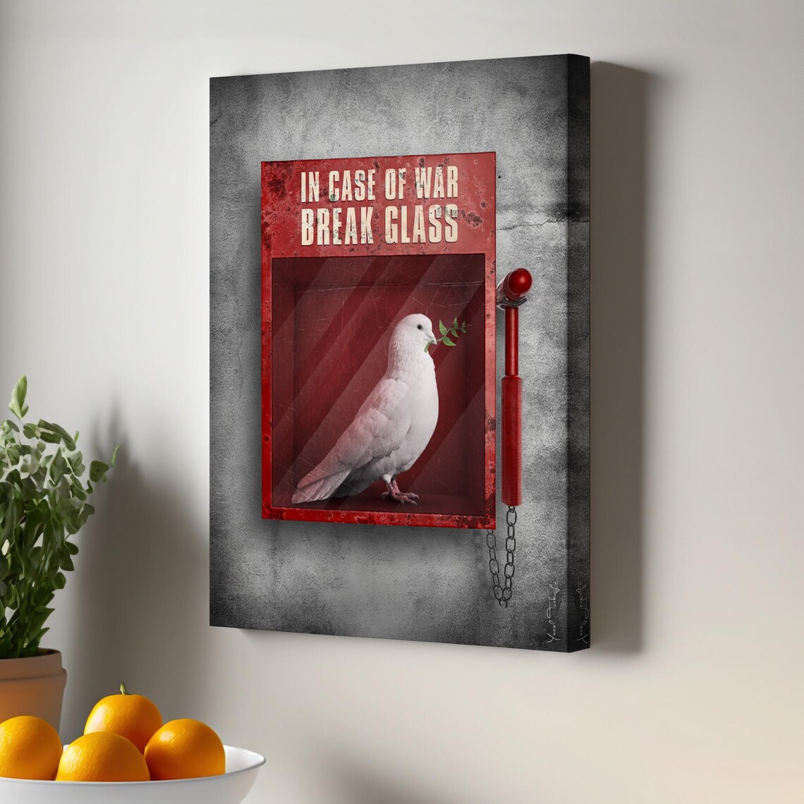 In Case of War Break Glass White Dove Modern Concept Art Poster