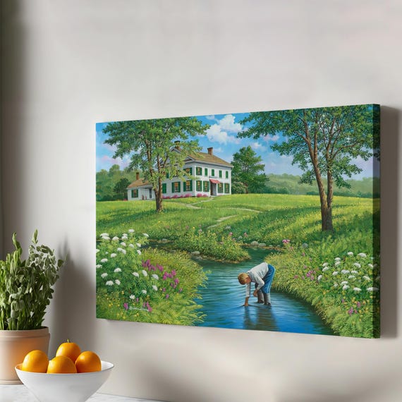 Child Playing In The Stream Art Large Wall Hanging Housewarming Gifts Canvas Classic Home Decor