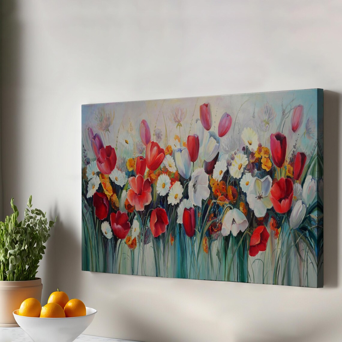 Wildflower Meadow Oil Painting Tulips Poppies Impressionist Floral Print