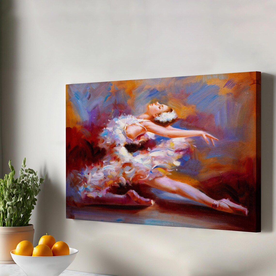 Ballerina Dancer White Tutu Leap Impressionist Oil Painting Dance Art Print