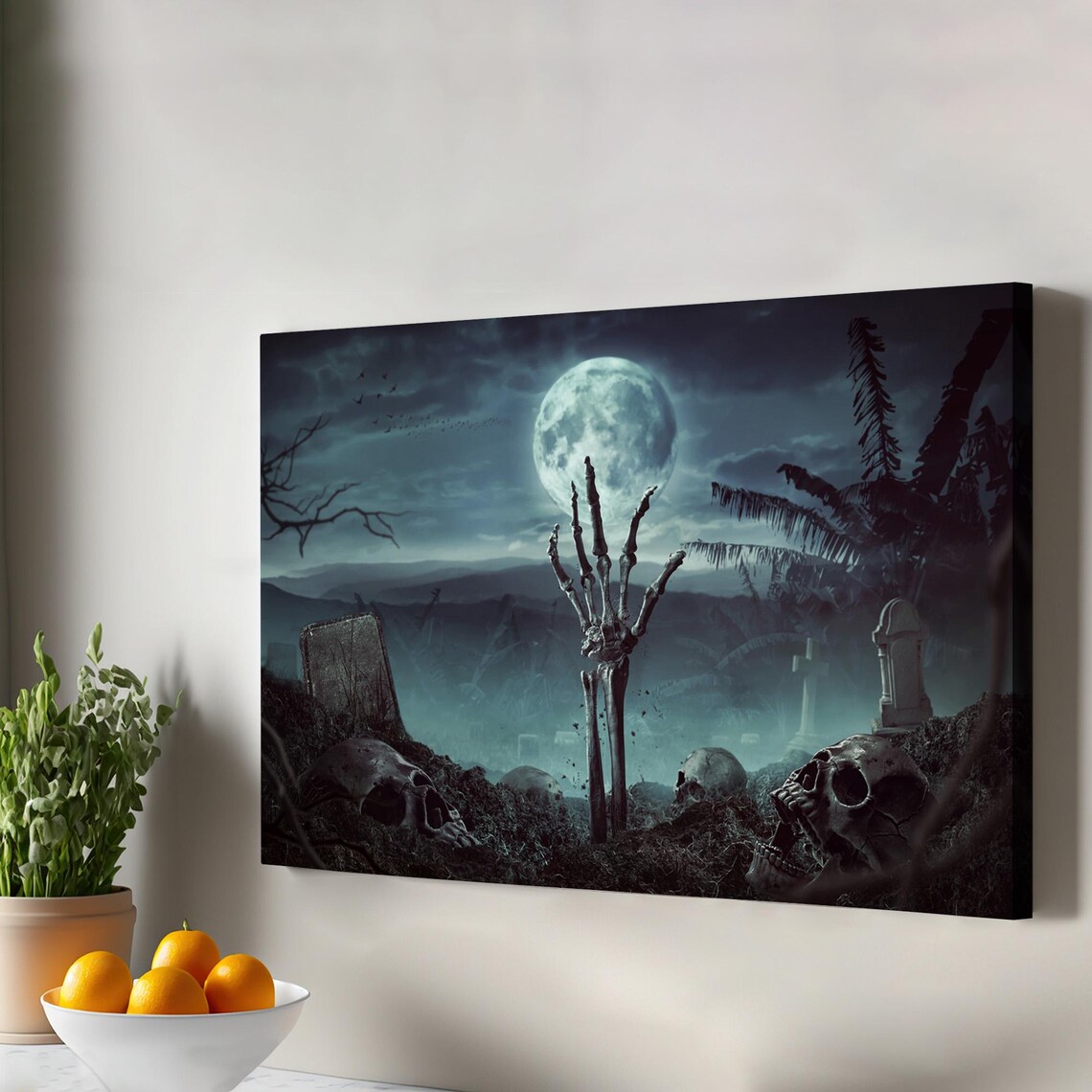 Resurrected Hand Graveyard Decorative Wall Art Halloween Canvas Framed Print