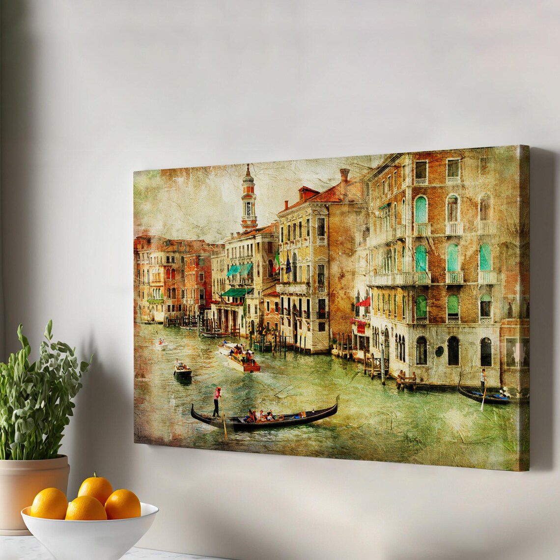Venice Italy Grand Canal Gondolas Historic Palaces Vintage Style Wall Art