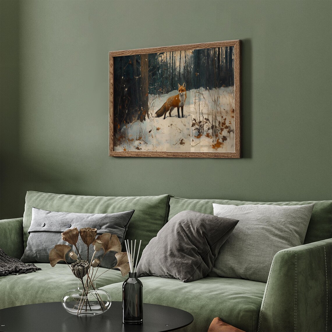 Red Fox Standing In Snowy Winter Forest Vintage Woodland Wildlife Art Poster - Image 5