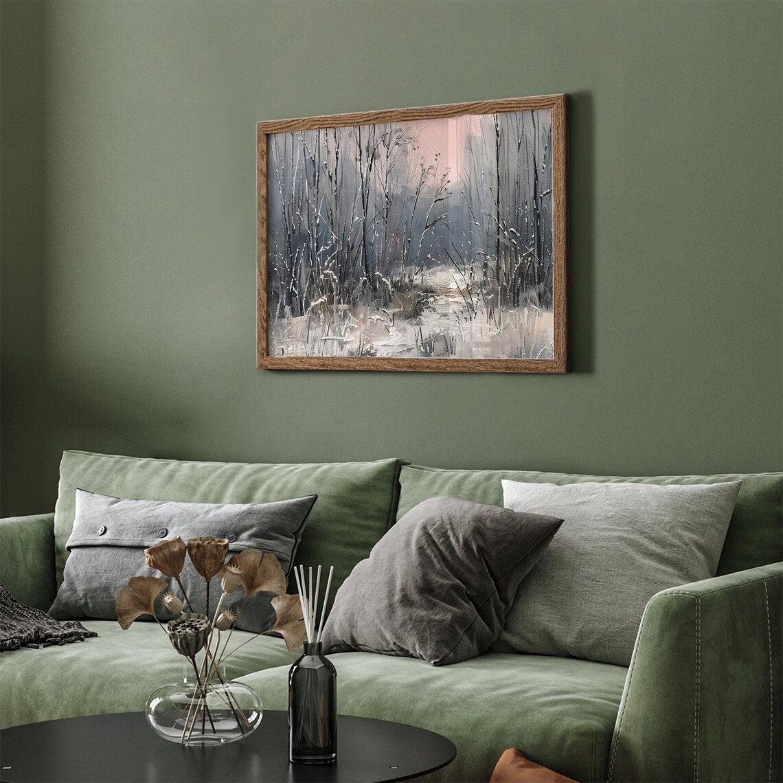 Misty Winter Forest Blush Pink Sky Minimalist Frame TV Art Poster - Image 4