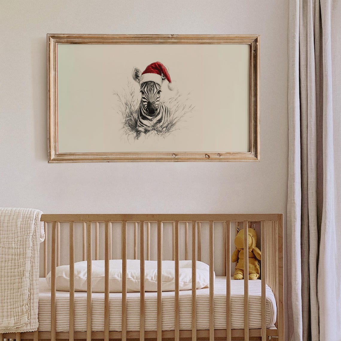 Cute Baby Zebra In Santa Hat Sketch Neutral Christmas Nursery Poster - Image 5
