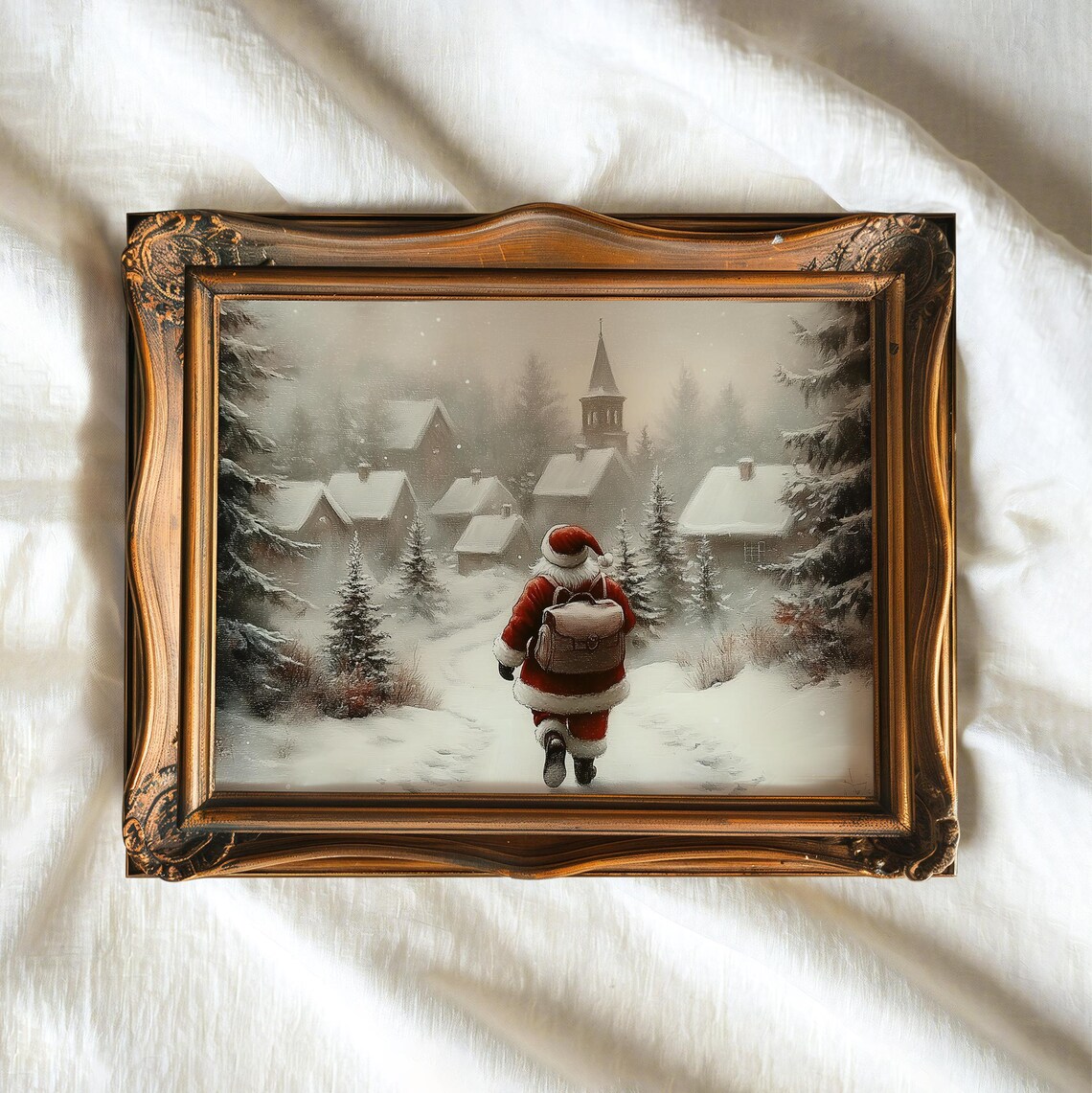 Vintage Christmas Santa Claus Print Santa Claus Oil Painting Christmas Wall Decor Festive Wall Art Xmas Holiday Prints - Image 3