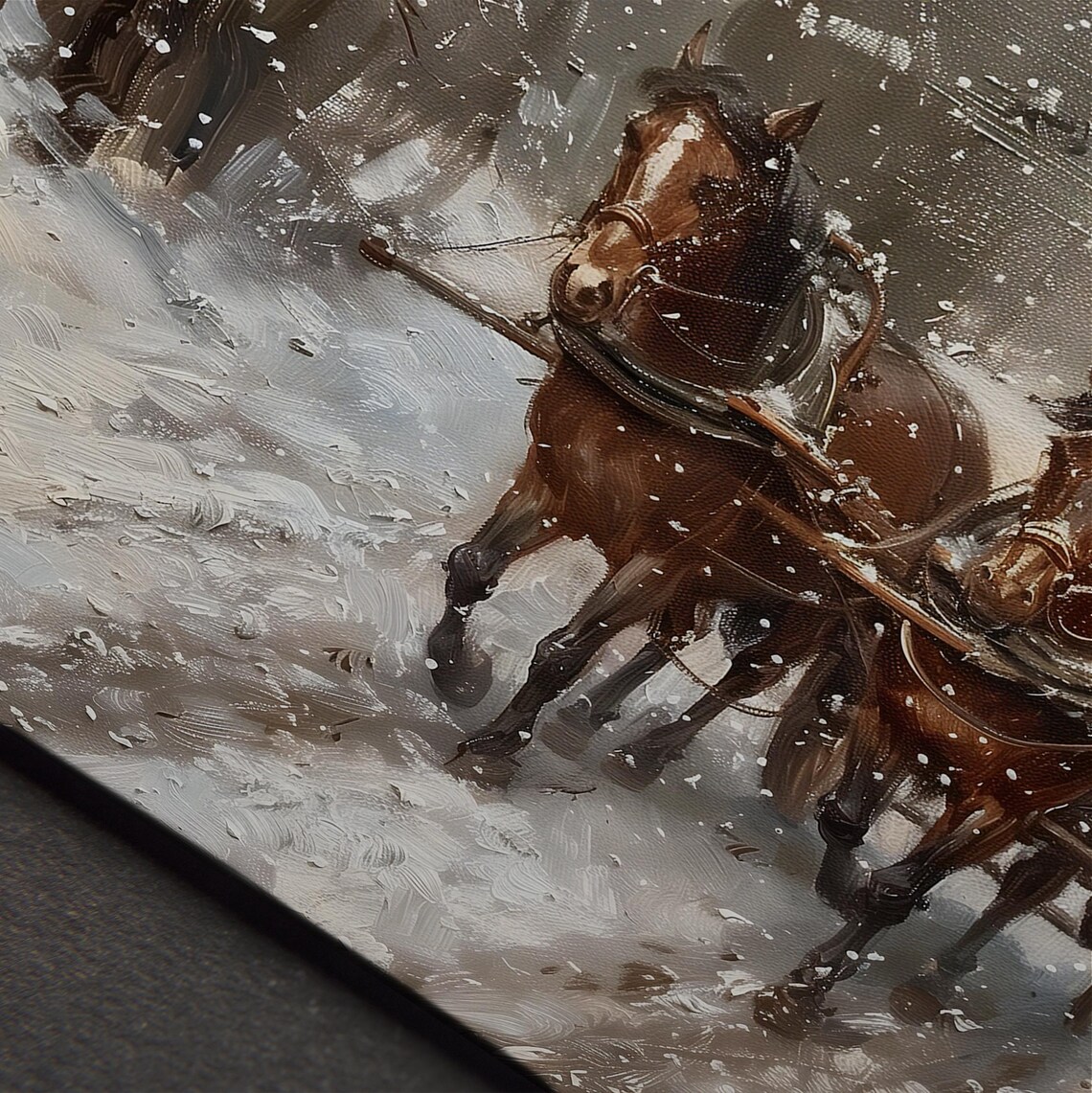 Vintage Horse Drawn Sleigh Snowy Forest Road Moody Winter Scene Poster - Image 5