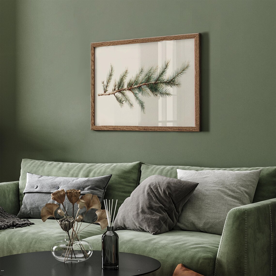 Vintage Pine Branch Botanical Illustration Cream Minimalist Art Poster - Image 5