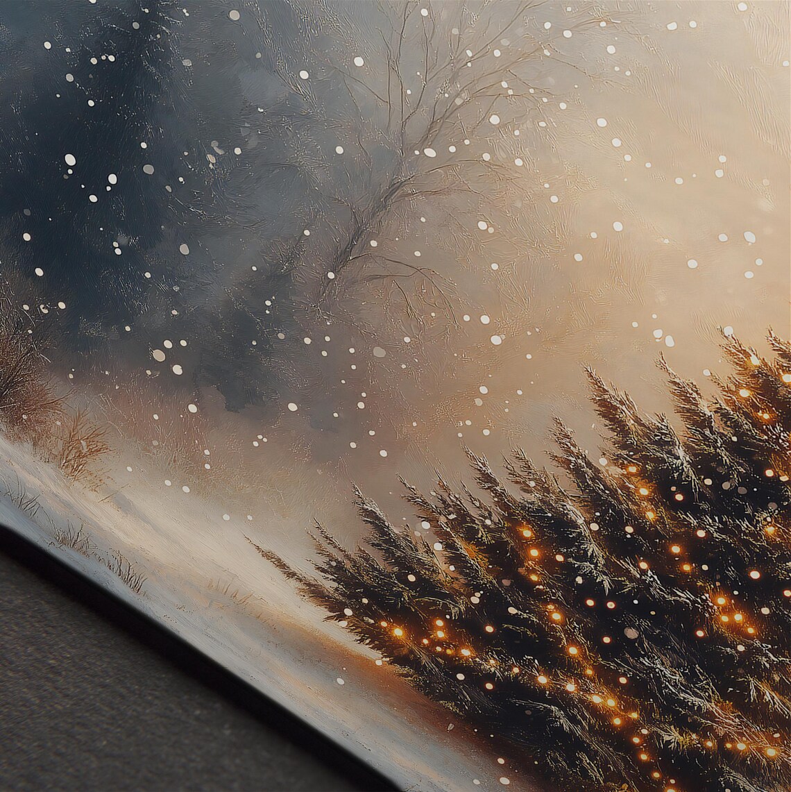 Lit Christmas Tree In Snowy Forest Vintage Holiday Painting Art Poster - Image 5