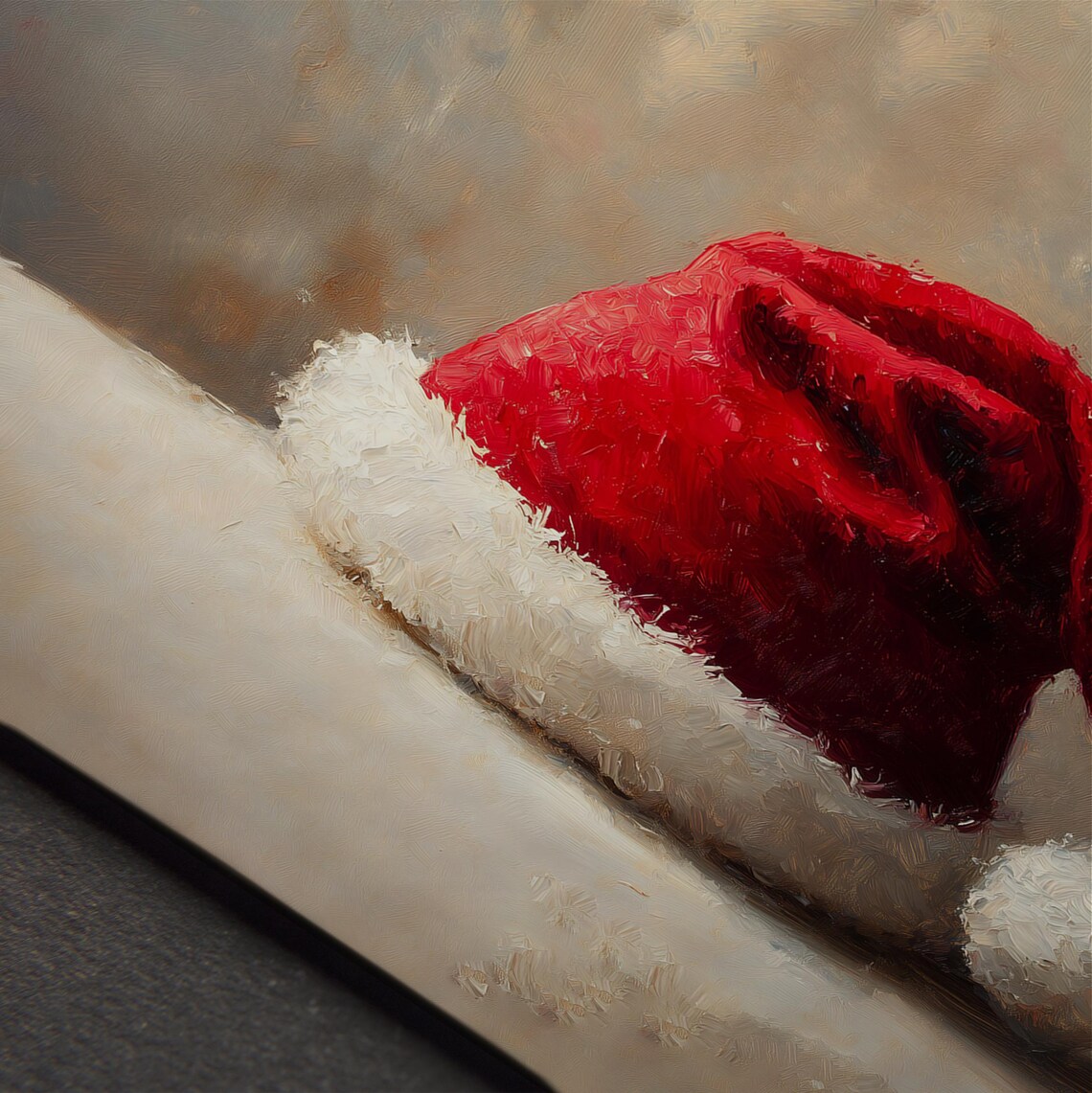 Red Santa Hat Oil Painting Neutral Vintage Christmas Wall Art Poster - Image 5
