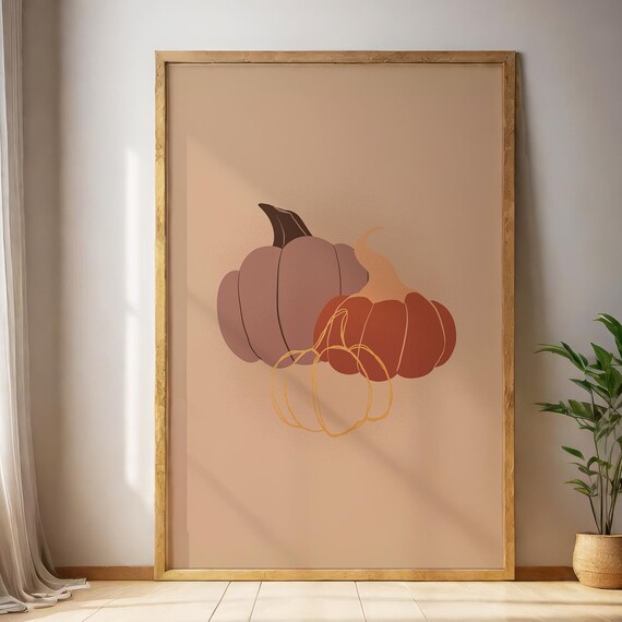 Fall Pumpkin Doodles Minimalist Autumn Poster Burnt Orange Harvest Print