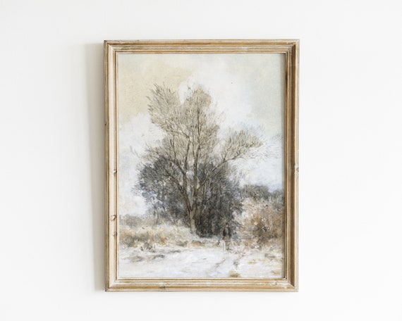 Winter Tree Watercolor Sketch, Vintage Art Print