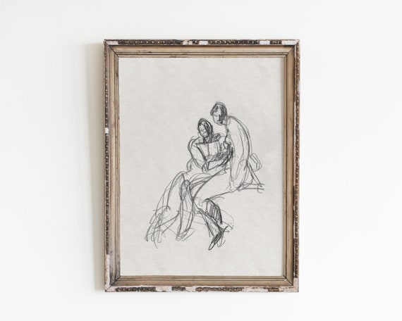 Man Woman Couple Line Art, Vintage Sketch Print