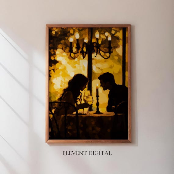 Romantic Dinner Print Abstract Couple Candlelight Painting