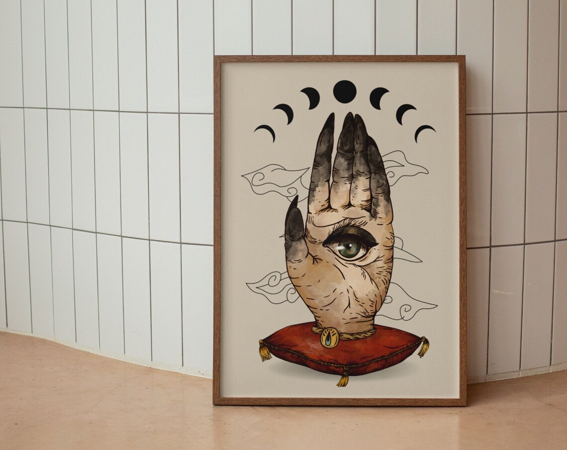 Mystic Hand Eye Moon Phase Vintage Occult Witchy Fine Art Poster - Image 3