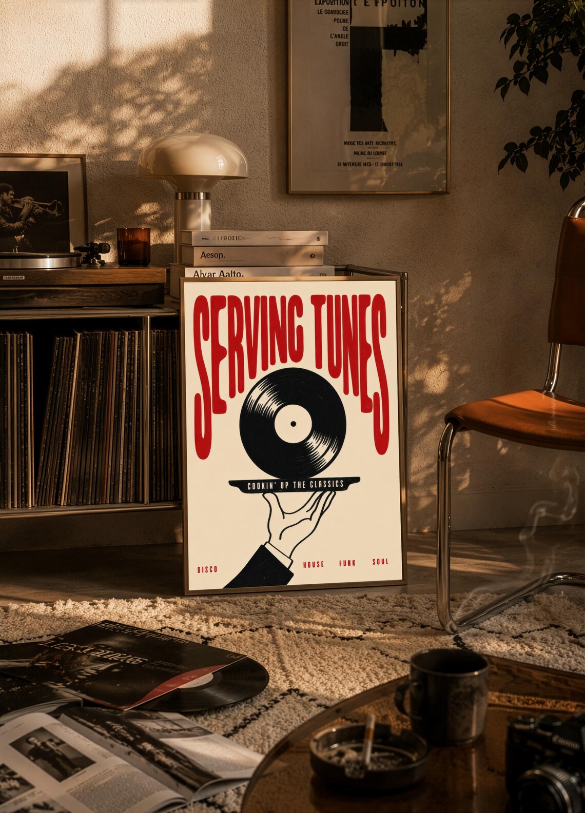 Serving Tunes Vinyl Record, Retro Disco House Funk Soul