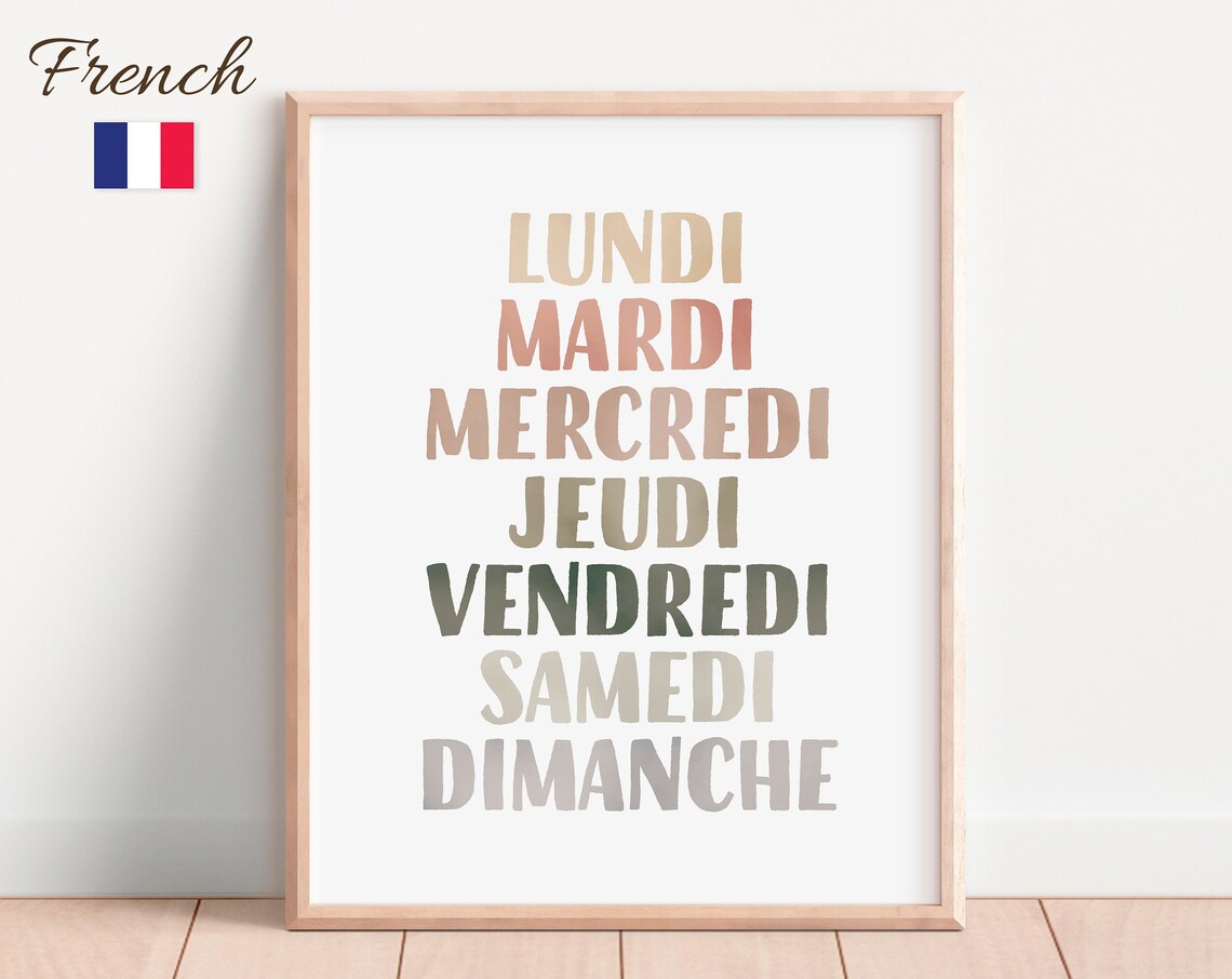 French Days of the Week Boho Stacked Typography Classroom Poster