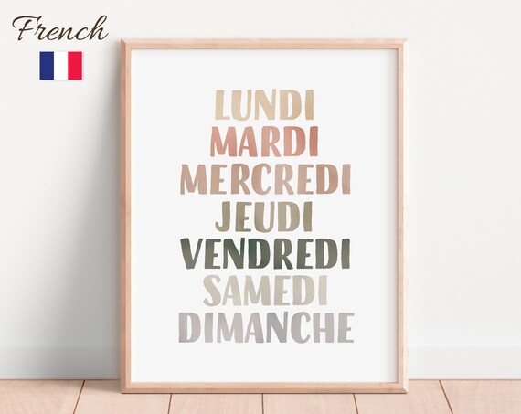 French Days of the Week Boho Stacked Typography Classroom Poster
