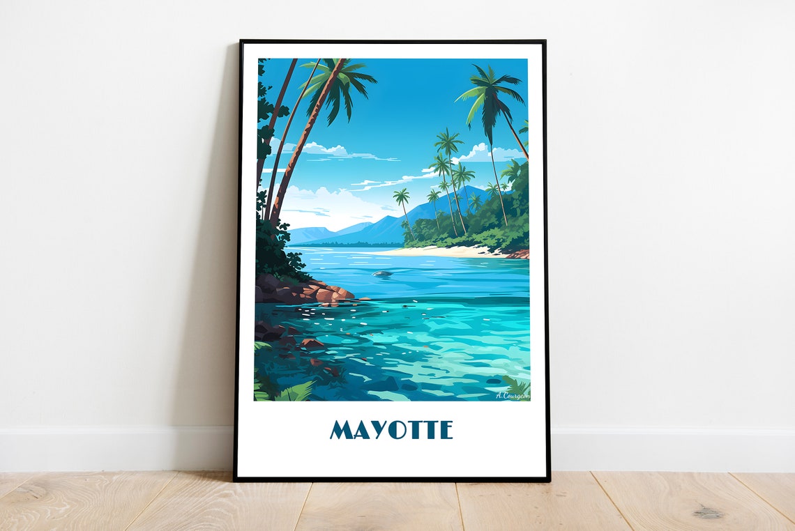 Handmade Mayotte Poster Wall Art Retro Travel Framed Birthday Home Made Decor Gift Vector Illustration Print Painting Custom Text