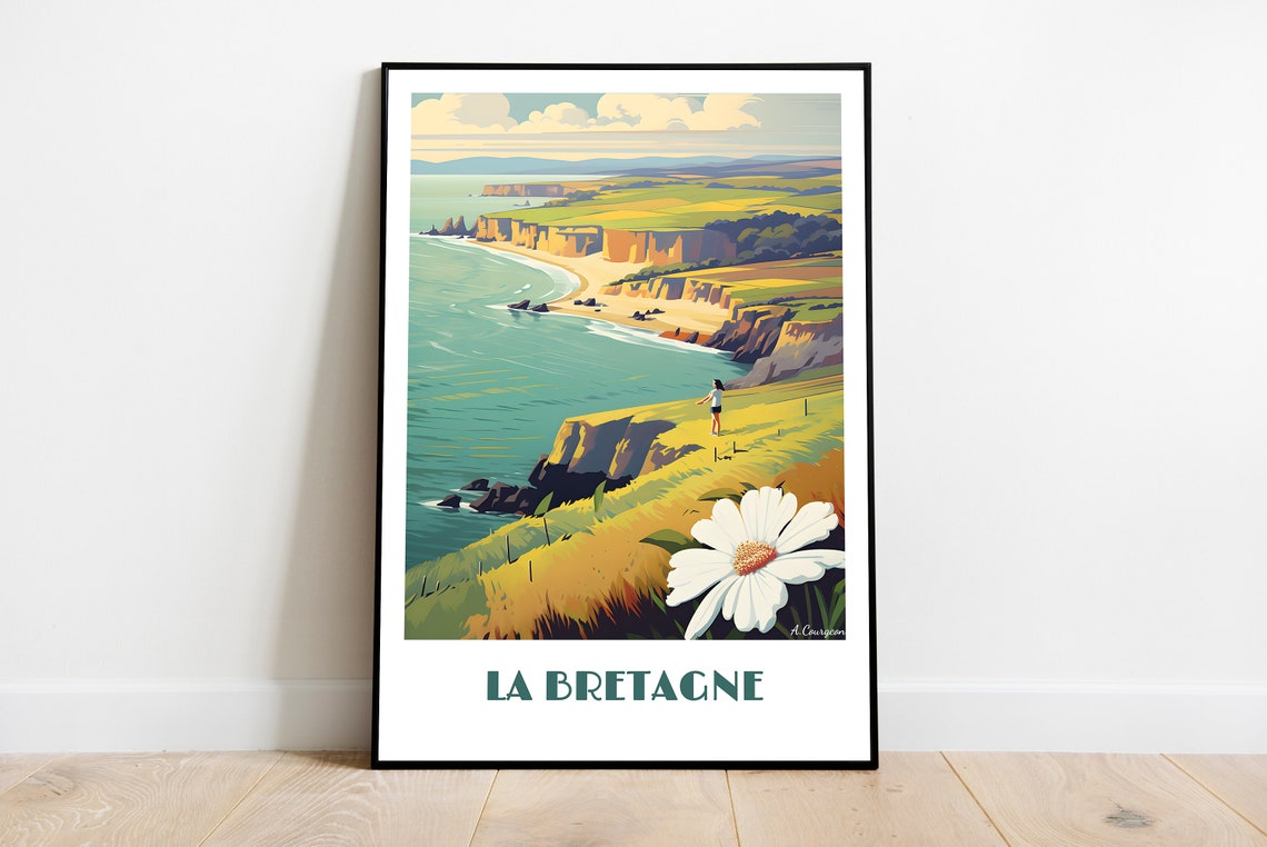 Brittany Handmade Poster Wall Art Retro Travel Framed Birthday Home Made Decor Gift Vector Illustration Print Painting Custom