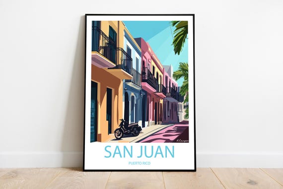 San Juan Puerto Rico Handmade Poster Wall Art Modern Travel Framed Birthday Home Made Decor Gift Vector Illustration Print Custom
