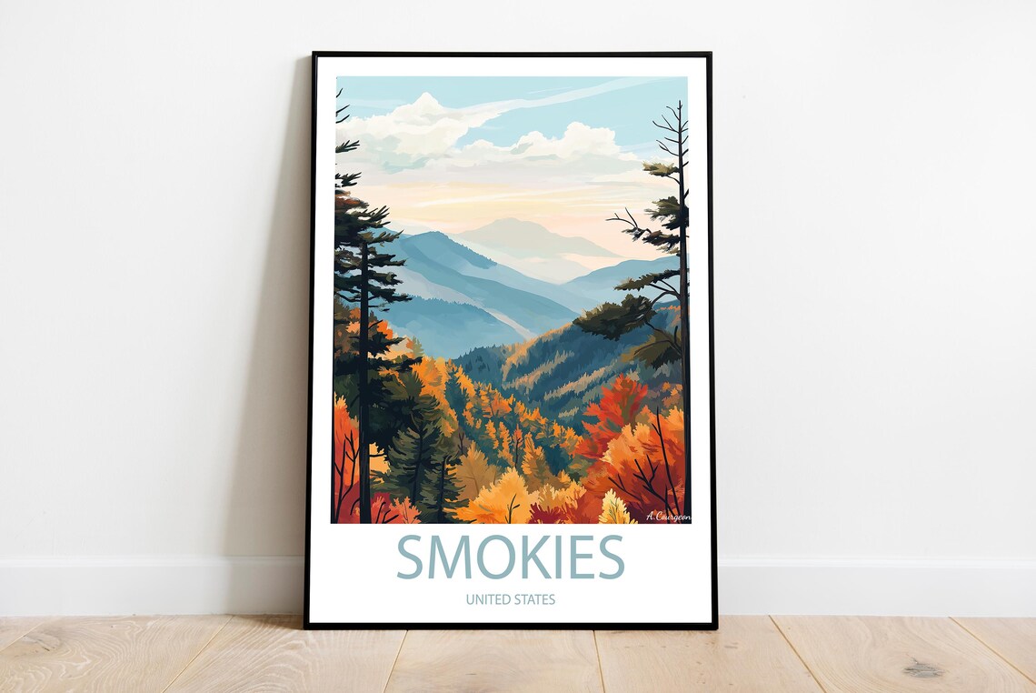 Great Smoky Mountains Autumn Fall Colors National Park Travel Poster