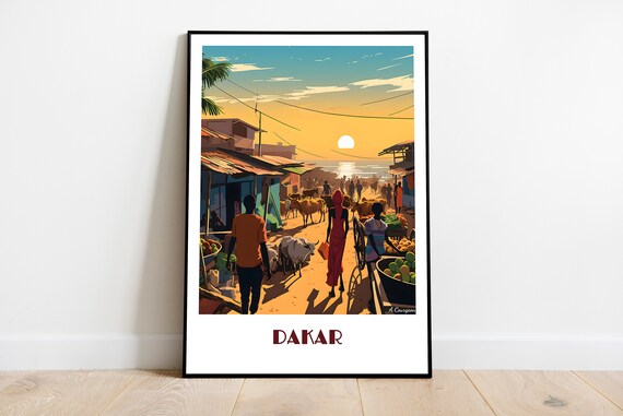 Handmade Dakar Poster Wall Art Retro Travel Framed Senegal Home Made Decor Gift Vector Illustration Print Painting Custom Text