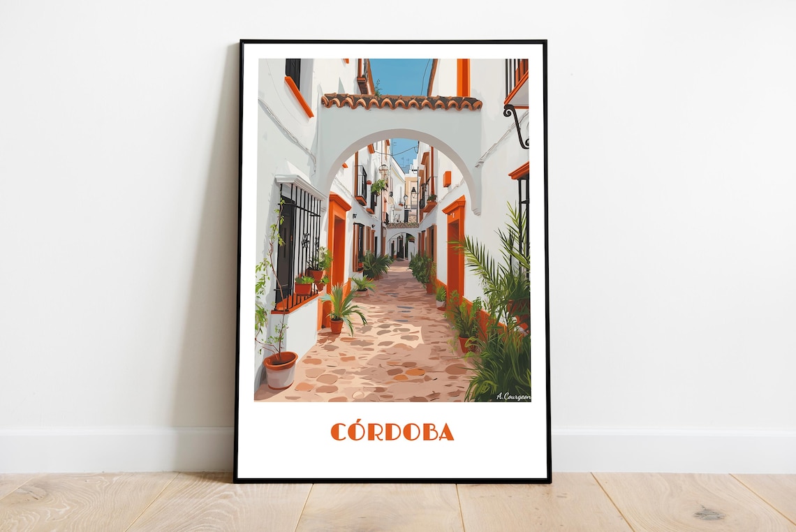 Cordoba Spain White Alley Arch Historic Old Town Vintage Travel Poster