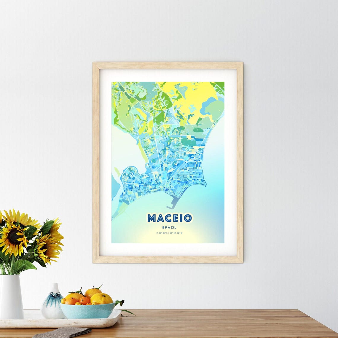 Maceio Brazil Bluish Watercolor Modern Decorative City Map Art Poster - Image 2