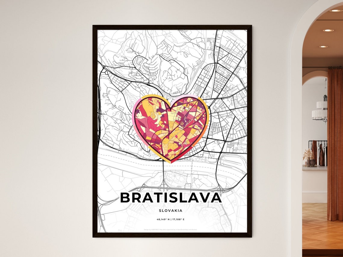 Bratislava Slovakia Minimal City Map Colorful Heart Icon Art Poster