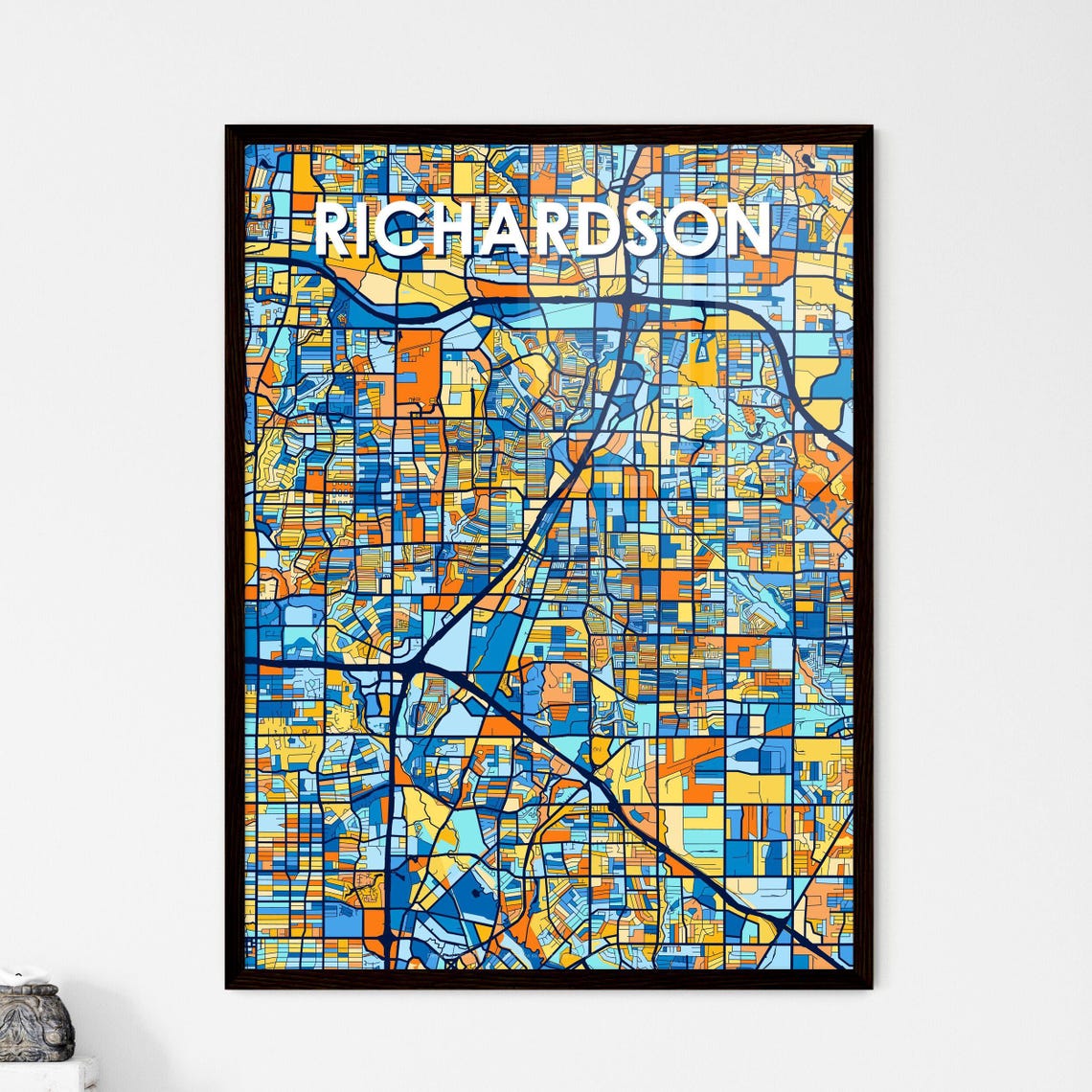 Richardson Texas Colorful Blue Orange City Map Mosaic Poster