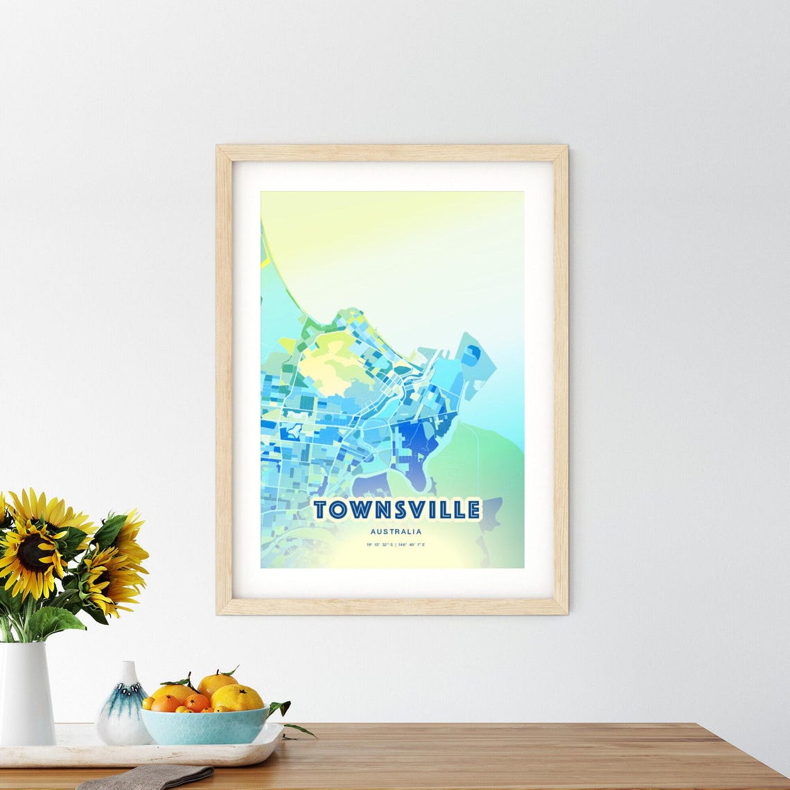 Townsville Australia Bluish Green and Blue Street Map City Art Poster - Image 2