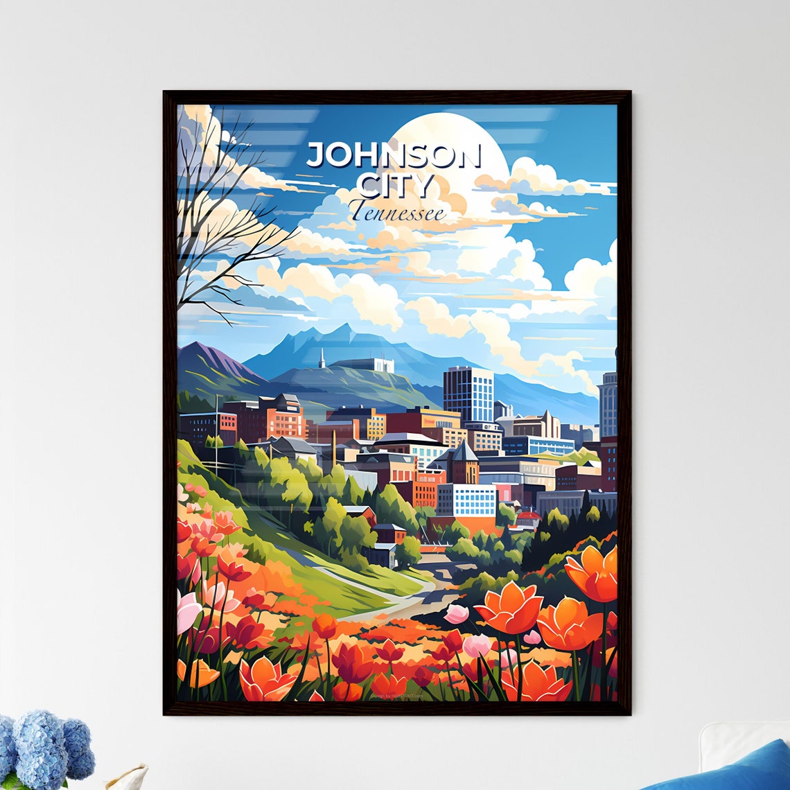 Johnson City Tennessee Spring Flower Field City Skyline Poster